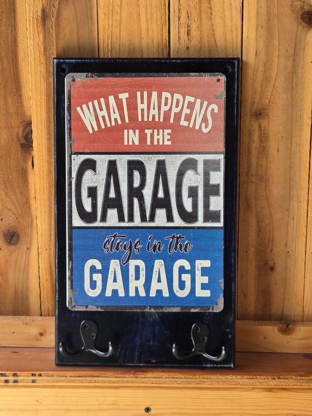 Mechanic Shop Sign Mounted on Solid Wood with Hooks Handmade Rustic Vintage Look